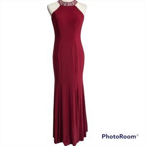 Long Red Fit and Flare Formal Party Prom Dress